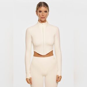 Cropped Zip-Front Long Sleeve Top in Cream